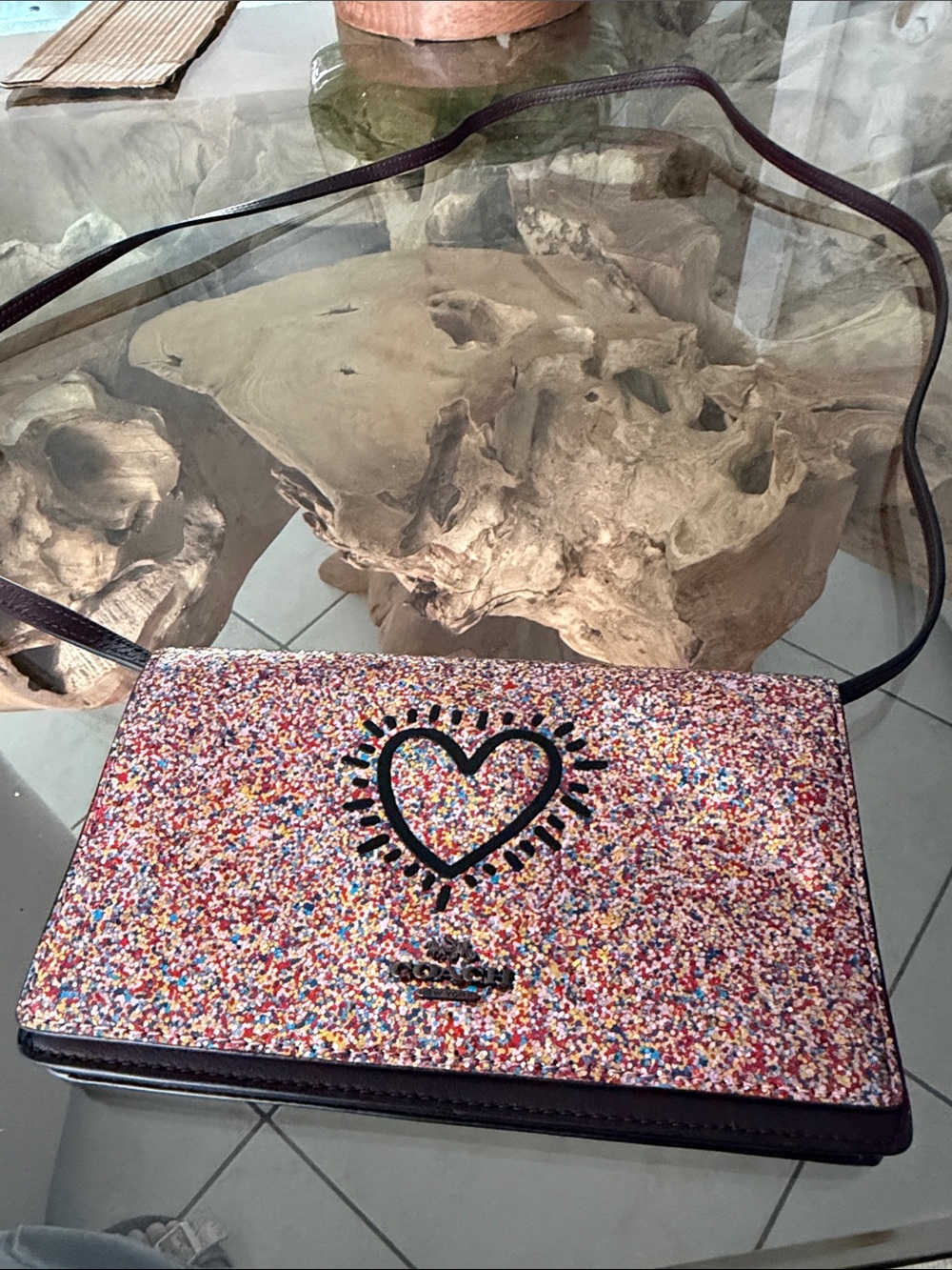 Coach Glitter Crossbody with Heart Detail Keith Haring Limited Edition